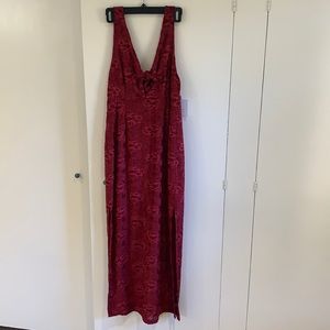 Red Velvet Floral Formal Dress